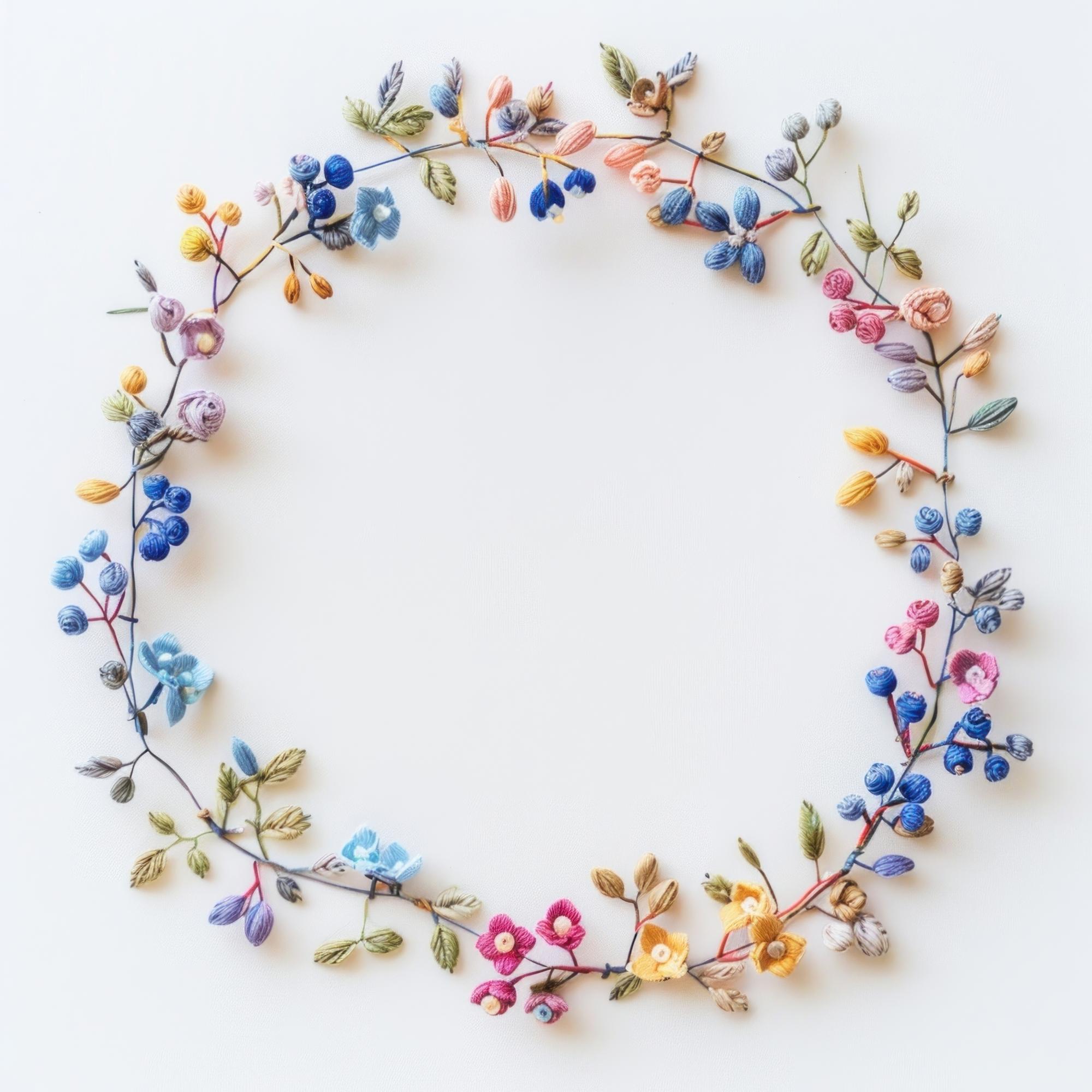 Close-up of pastel embroidery hoop with floral motif